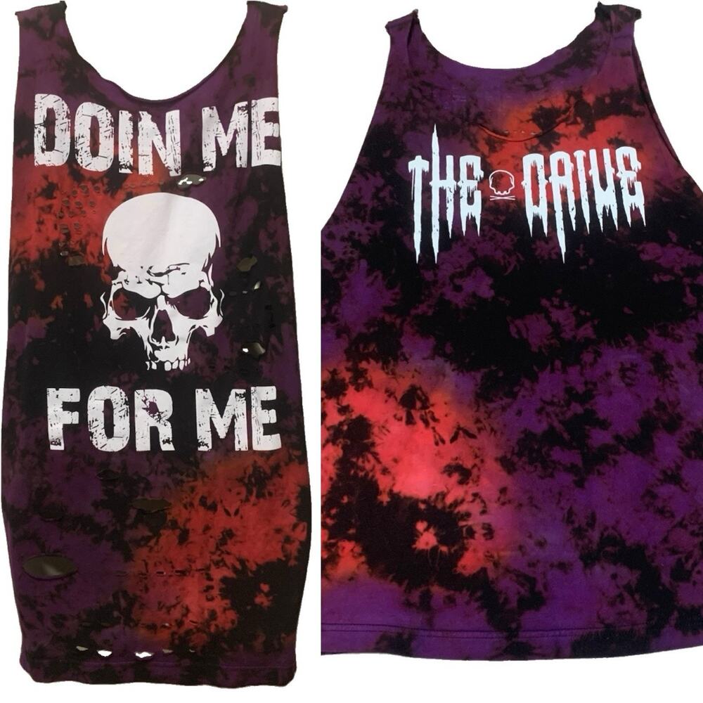 The Drive Clothing Road Rash Tank Large Skull Purple Red Tie Dye Gym Grunge